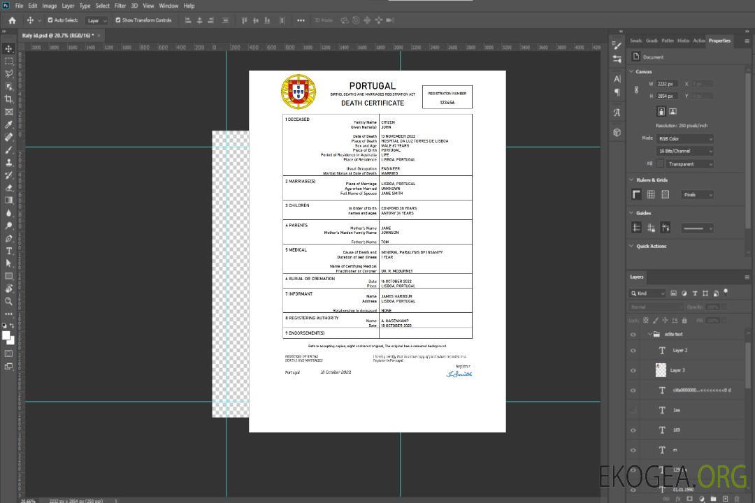 Modèle Word et PDF d'acte de décès au Portugal template Modèle Word et PDF d'acte de décès au Portugal template